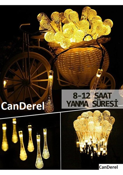 Solar Güneş Enerjili 50 LED Işıklı Su Damlası Dekorasyon Bahçe Aydınlatması (Sarı Işık) modelleri