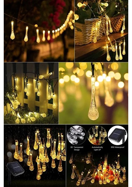 Solar Güneş Enerjili 50 LED Işıklı Su Damlası Dekorasyon Bahçe Aydınlatması (Sarı Işık) fırsatları