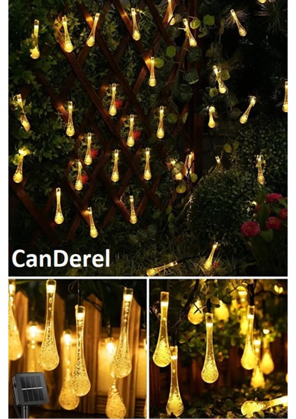 Solar Güneş Enerjili 50 LED Işıklı Su Damlası Dekorasyon Bahçe Aydınlatması (Sarı Işık) indirimleri