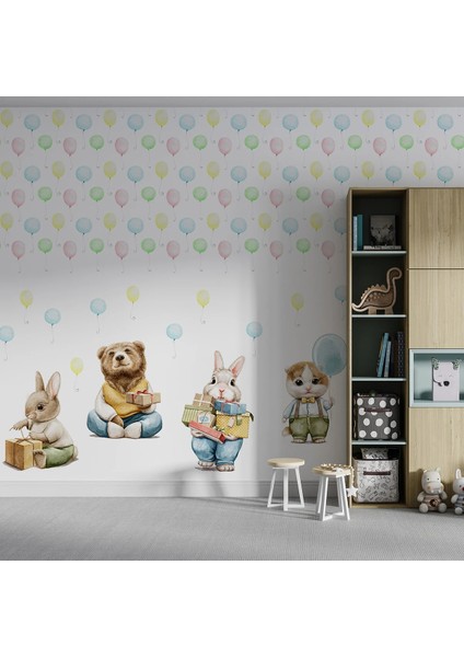 Tavşan Balonlar Çocuk Odası Duvar Kumaşı -Isı ve Ses Yalıtımlı modelleri