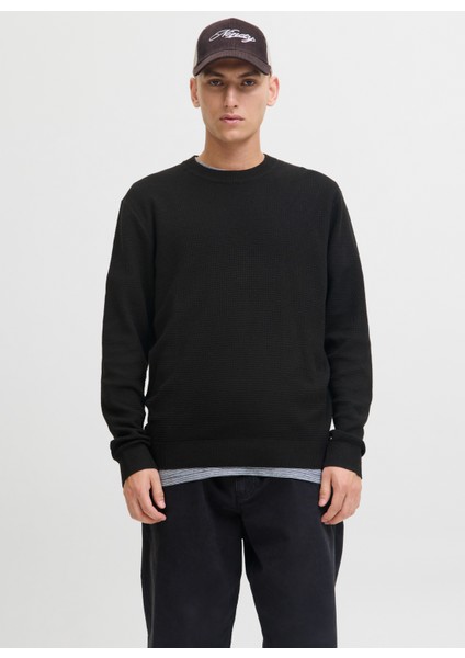 Bisiklet Yaka Rahat Siyah Erkek Kazak 12283452_JCOTIER Knıt Crew Neck