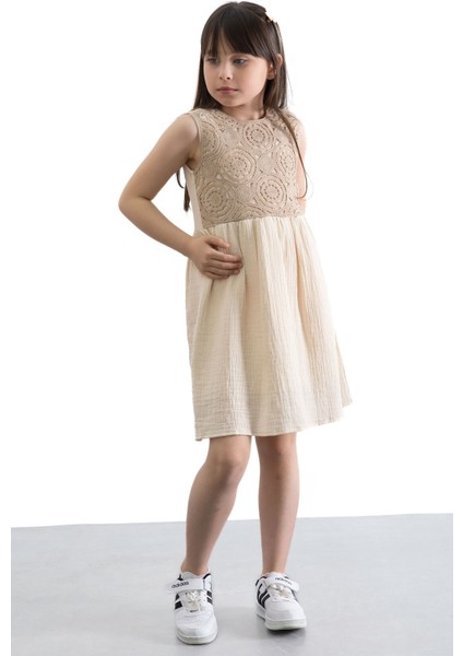Kahverengi Dantel Işlemeli Müslin Kız Çocuk Elbise 20780 fiyatları
