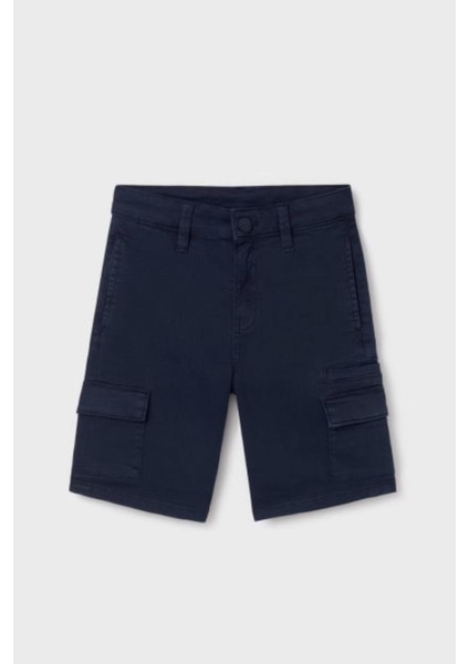 Erkek Çocuk 8-18 Yaş Kargo Cepli Kanvas Şort 6289 Lacivert