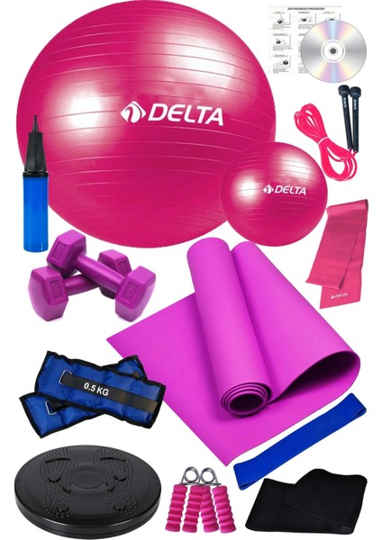 14 Lü Pilates Topu Seti Plates Minderi 1 kg Dambıl Aerobik Band Twister Disk El Ayak Ağırlığı modelleri