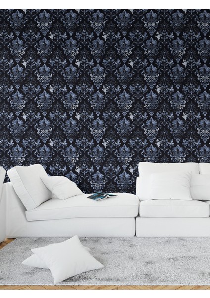 Siyah Damask Desenli Tek Parça Duvar Kağıdı -Isı ve Ses Yalıtımı Yırtılmaz