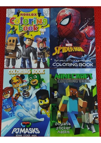 4 Adet Stickerli Boyama Kitabı (Roblox'/örümcek Ad./pijamask'/minecraft Figürlü)