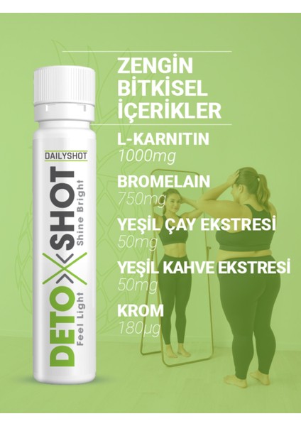 Hangover Shot Detoxshot Kilo Kontrol Desteği, Bromelain, L-Carnitine, Krom, Detox Shot, Likit Detoks Kompleks indirimleri