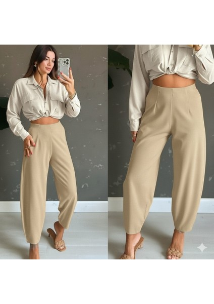 Kadın Yüksek Bel Krep Pantolon indirimleri