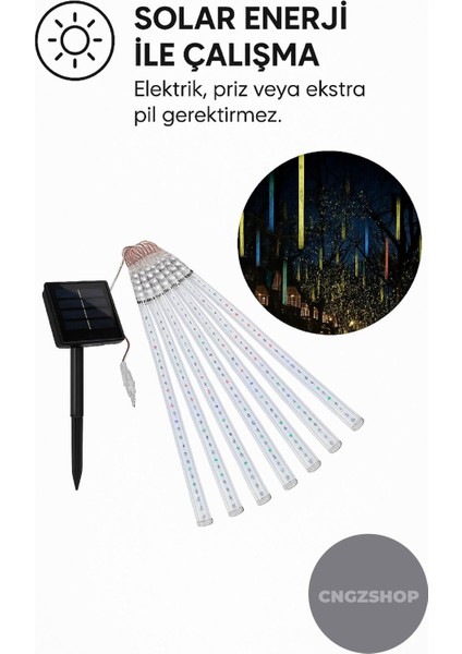 8 Adet Meteor Yağmur Tüp LED Işık | Solar Güneş Enerjili Ağaç ve Bahçe Saplamalı Dekoratif Aydınlatm fiyatları