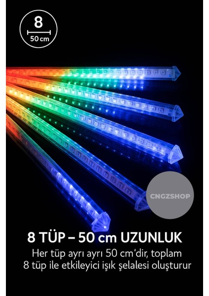 8 Adet Meteor Yağmur Tüp LED Işık | Solar Güneş Enerjili Ağaç ve Bahçe Saplamalı Dekoratif Aydınlatm fırsatları