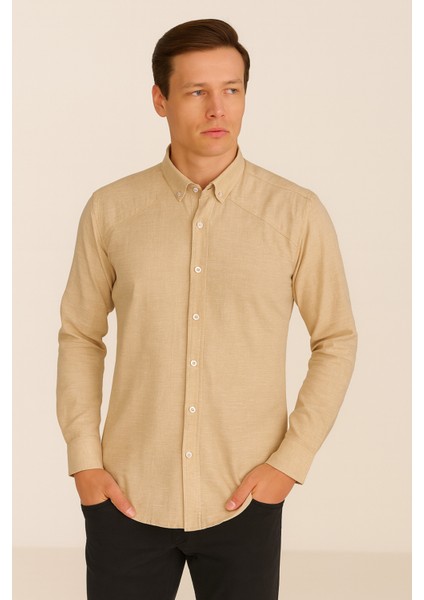 Erkek Regular Fit %100 Keten Uzun Kollu Gömlek