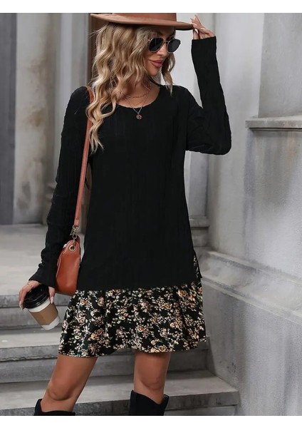 Kadın Uzun Kollu Bisiklet Yaka Şardonlu Kaşkorse Bluz ve Süprem Etek fiyatları