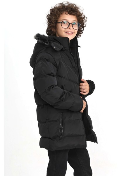 Erkek Çocuk Siyah Kışlık Kapşonlu Mont fiyatları