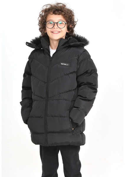 Erkek Çocuk Siyah Kışlık Kapşonlu Mont fırsatları
