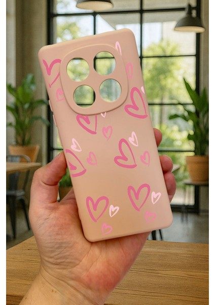 Xiaomi Redmi Note 14 Pro 5g Pembe Kalp Desenli Silikon Darbe Emici Klasik Korumalı Rubber Kılıf