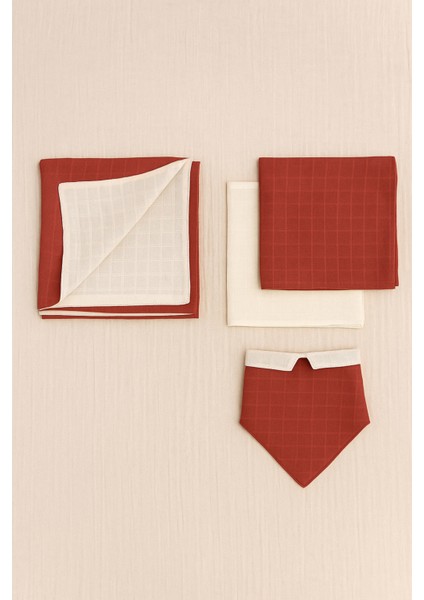 4'lü Müslin Bebek Seti – Çift Taraflı Müslin Örtü Pike, 2 Adet Mendil, Çift Taraflı Çıtçıtlı Ağızlık