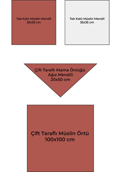 4'lü Müslin Bebek Seti – Çift Taraflı Müslin Örtü Pike, 2 Adet Mendil, Çift Taraflı Çıtçıtlı Ağızlık fiyatları