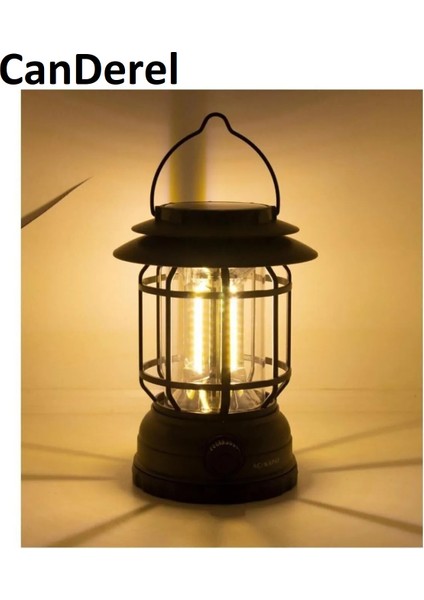 Fanus Fener Vintage Kamp El Feneri Micro USB Güneş Şarjlı 10W Güçlü LED Işık Power Bank Özellikli