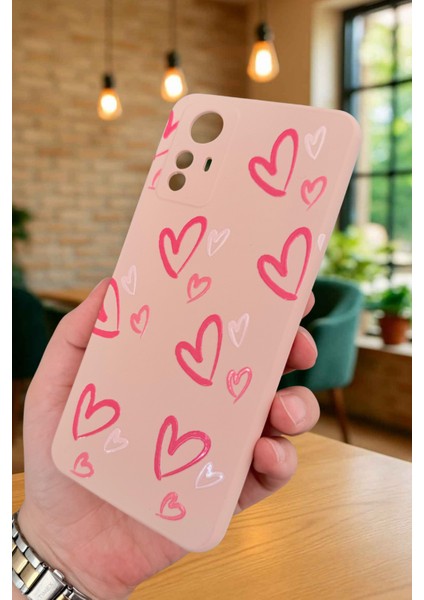 Redmi Note 12S-PEMBE Kalp Desenli Silikon Darbe Emici Klasik Korumalı Rubber Kılıf modelleri