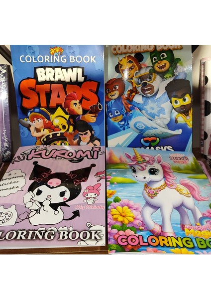 4 Adet Stickerli Boyama Kitabı (Pijamaske,kuromi,brows Stars,unicorn Figürlü