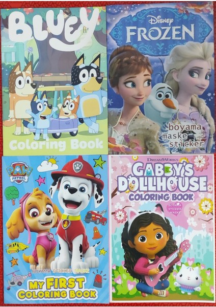 4 Adet Stickerli Boyama Kitabı (Paw Patrol/gabbys/elsa/bluey Figürlü)