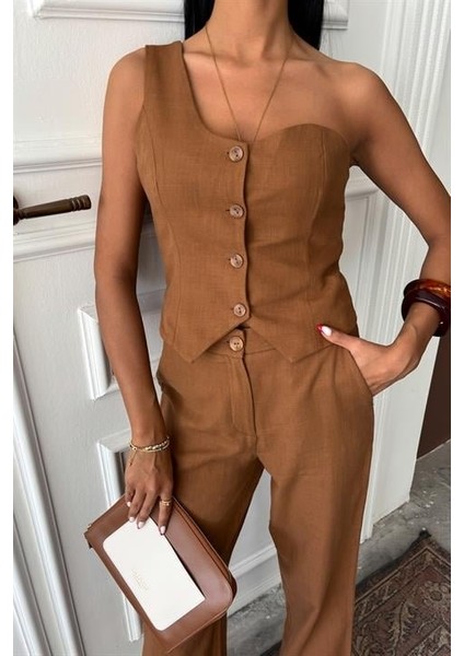 Tek Omuz Büstiyer Plazzo Pantolon Viscon Takım 10159