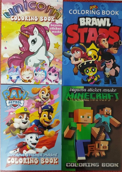 4 Adet Stickerli Boyama Kitabı (Minecraft/unicorns/paw Patrol/brawlstars) AD600814