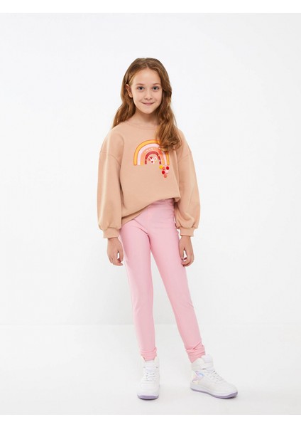 Lcw Kids Bej Bisiklet Yaka Baskılı Uzun Kollu Kız Çocuk Sweatshirt fiyatları