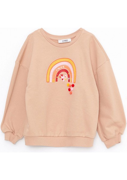 Lcw Kids Bej Bisiklet Yaka Baskılı Uzun Kollu Kız Çocuk Sweatshirt modelleri