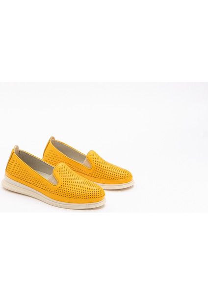 Kadın Deri Sarı Renkli Termo Tabanlı Babet