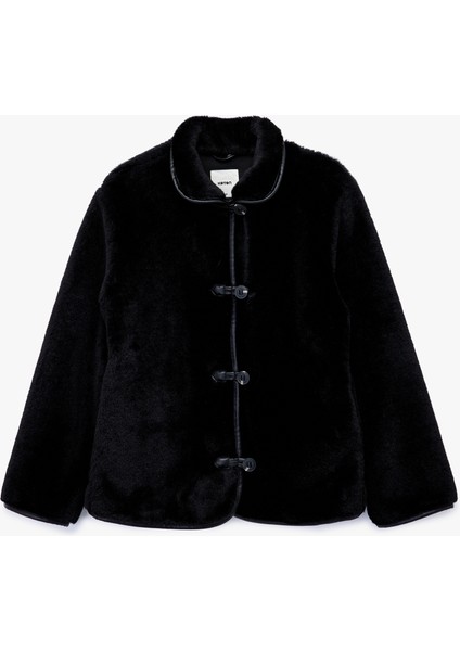 Uzun Kollu Düğmeli Kruvaze Peluş Ceket modelleri