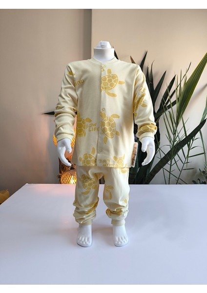 Kız-Erkek Bebek- Çocuk Pijama Takımı %100 Pamuk Uzun Kollu Önü Çıtçıtlı Mevsimlik