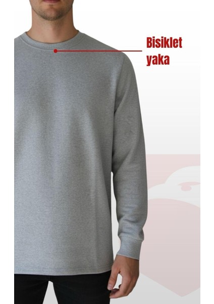 O (Bisiklet) Yaka Sweatshirt – Gri 2 Iplik Kumaş, Uzun Kollu Rahat Iş Elbisesi fiyatları