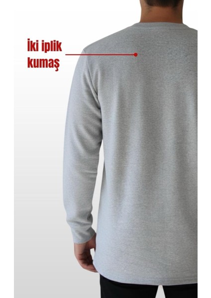 O (Bisiklet) Yaka Sweatshirt – Gri 2 Iplik Kumaş, Uzun Kollu Rahat Iş Elbisesi modelleri