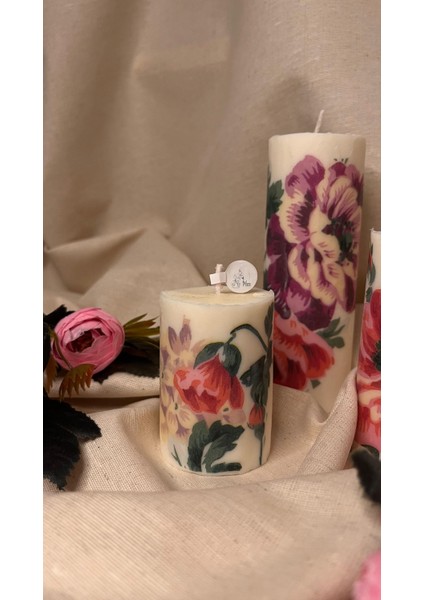 Çiçek Desenli 3lü Takım Mum fiyatları