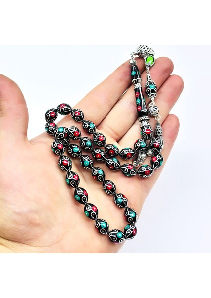 Gümüş Işlemeli Usta Işçilikli Orijinal Oltu Taşı Tesbih fiyatları