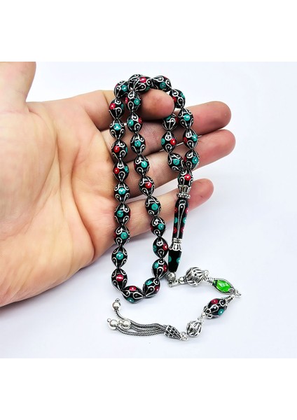 Gümüş Işlemeli Usta Işçilikli Orijinal Oltu Taşı Tesbih modelleri