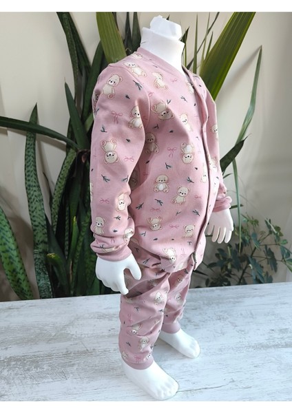 Kız-Erkek Bebek- Çocuk Pijama Takımı %100 Pamuk Uzun Kollu Önü Çıtçıtlı Mevsimlik