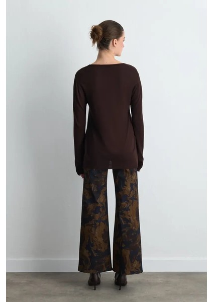 V Yaka Rahat Kesim Yün Triko - Kahverengi fırsatları