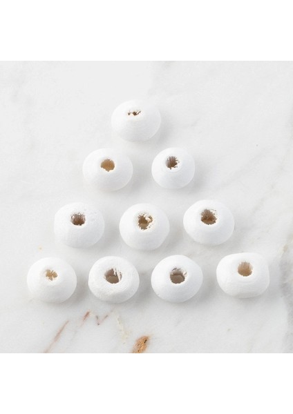 10 Adet Beyaz Yassı Ahşap Boncuk