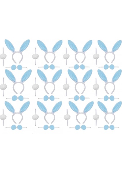 Mavi Tavşan Kostüm Seti – Taç Papyon Ponpon 12 Li Paket