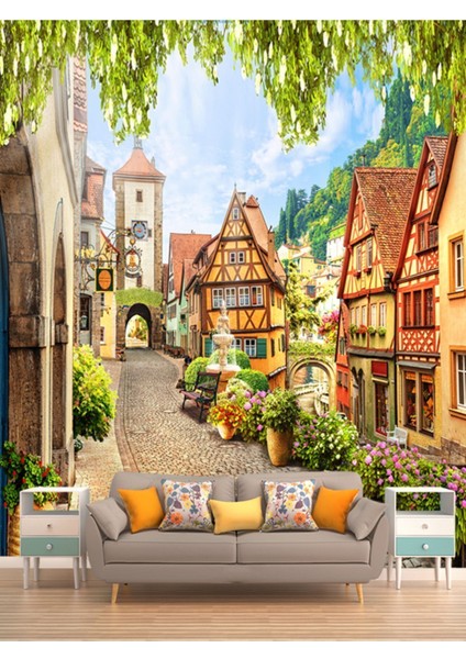 Eski Sokak Desenli Isı ve Ses Yalıtımlı Sağlıklı Tekstil Duvar Kağıdı