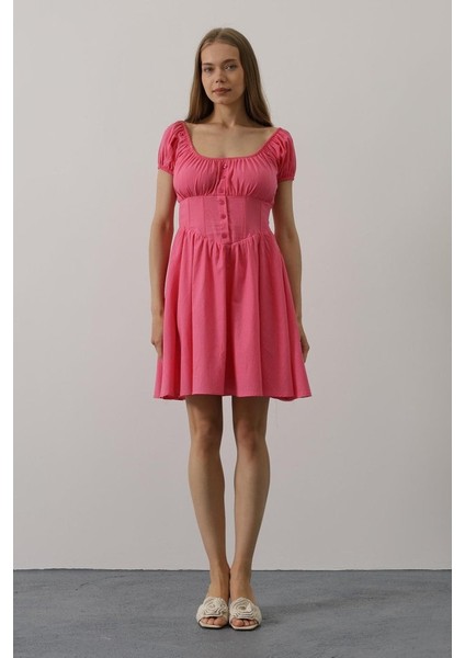 Beli Korseli Mini Elbise - Fuşya fiyatları