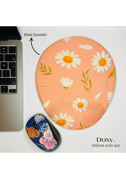 Çiçek Desenli Bilek Destekli Mouse Pad, Kaymaz Taban, Ev Ofis ve Oyun Için Rahat ve Yumuşak Mousepad