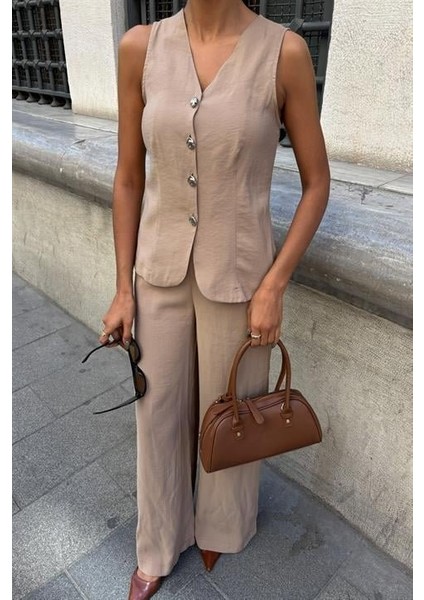 Arkası Bağcıklı Yelek Plazza Pantolon Modal Takım 10202-08 modelleri