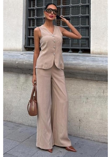 Arkası Bağcıklı Yelek Plazza Pantolon Modal Takım 10202-08