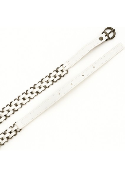 Kadın Suni Deri Zincir Örgü Detaylı Kemer – Metal Halkalı Şık ve Trend Model