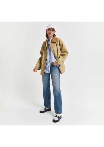 Kadın Mavi Relaxed Fit Klasik Yaka Çizgili Gömlek fırsatları