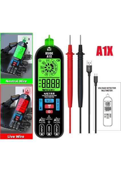 Bıde A1X Dijital Multimetre Elektrik Test Kalemi El Flashlight Canlı Tel Tanıma Sayaç Voltaj Direnci Diyot Ncv Test Cihazı (Yurt Dışından) fırsatları