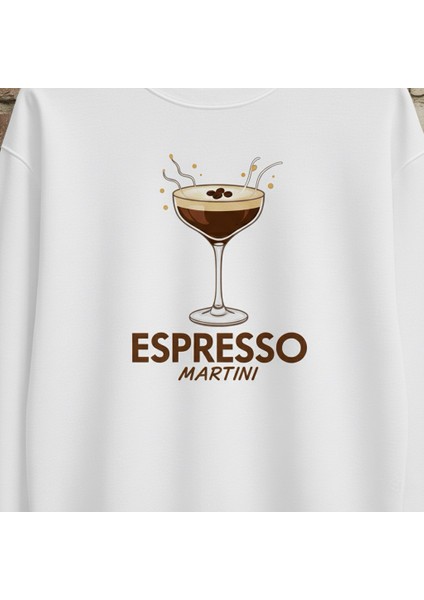 Espresso Martini Beyaz Baskılı Unisex Bisiklet Yaka Pamuk Oversize T-Shirt modelleri
